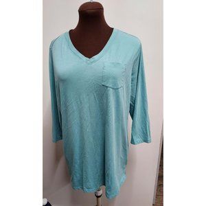 EUC RUFF HEWN LADIES WOMENS AQUA V-NECK TUNIC 3/4 SLEEVE SIZE 1X